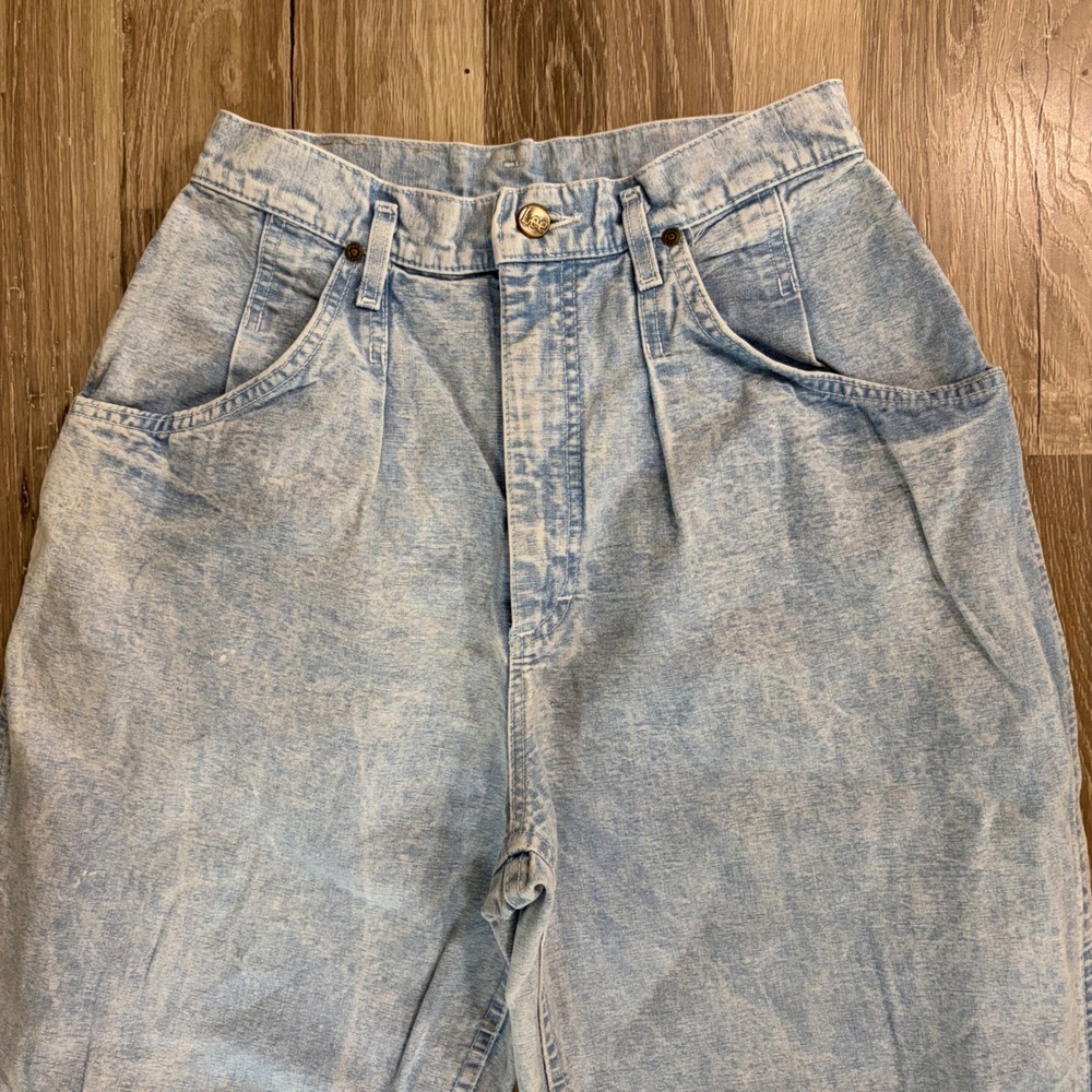 Vintage 80s Lee High Waisted Mom Jeans 12 (26x30)‎ Acid Wash Pleated Tapered USA - Picture 3 of 11